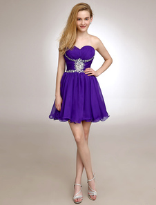 Robe fête de la rentrée en mousseline de soie violet bleuâtre