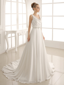 Robe de mariée en satin de soie stretch avec perles col à revers