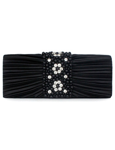 Pochette de soirée en soie plissée avec perles