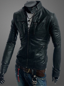 Veste homme en PU unicolore à col montant