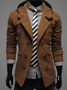 Manteau masculin slim à capuche en coton unicolore