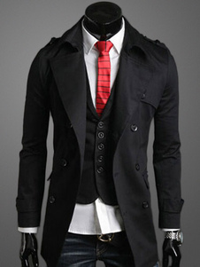 Veste longue en coton unicolore avec boutons