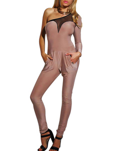 Combinaison slim rose claire bicolore à une épaule