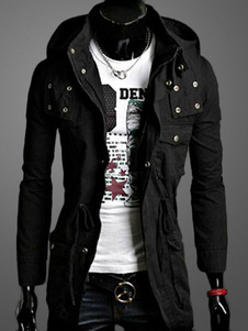 Veste à capuche en coton mélangé unicolore avec bouton