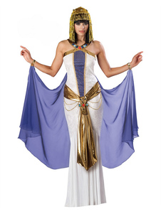 Costume de reine égyptienne en satin mat blanc