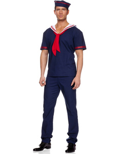 Costume de marin bleu pour adultes en lin de coton