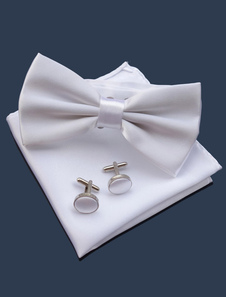 Blanc foulard noeud papillon et les accessoires de mariage Polyester de bouton de manchette du marié
