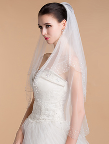 Voile de mariage 2 couches en tulle avec perles