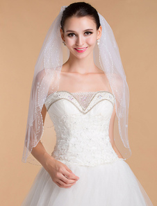 Voile à coude 2 couches ivoire avec paillettes