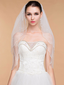 Voile à coude 2 couches en tulle ivoire avec paillettes