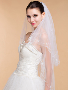 Voile à coude 2 couches en tulle avec perles