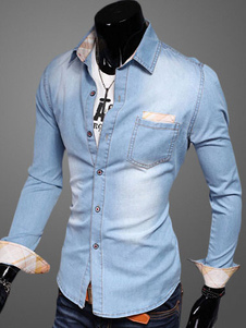 Chemise bleue dégradée avec poche à manche longue