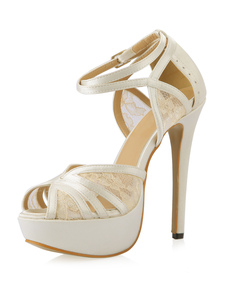 Sandales de mariée à peep-toe ivoires avec dentelle