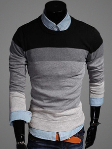 Pull en coton mélangé noir color-block moulant