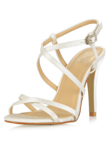 Sandales de mariage en fausse soie ivoire à talon aigu