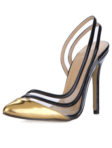 Escarpins à bout pointu et talon aigu en PU verni bicolore