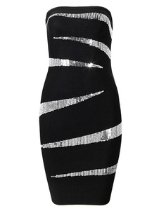 Robe bodycon noire bustier avec paillettes