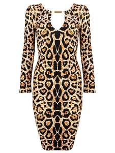 Robe bodycon fendue à dos nu et manche longue