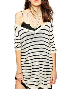 Pull avec rayure surdimensionné à manche 3/4