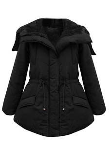 Manteau matelassé slim noir unicolore avec cordon