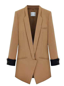 Veste slim de syle boyish en lin de coton unicolore