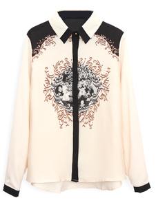 Blouse rétro en chiffon kaki imprimé floral