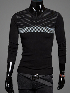 Pull en coton mélangé à pois de col V