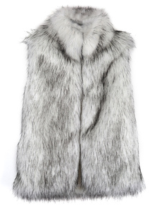 Gilet en fausse fourrure unicolore de col bouffant