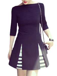 Robe vintage avec rayure de col bateau