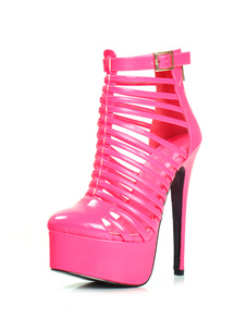 Sandales gladiateur roses en PU verni à talon aigu