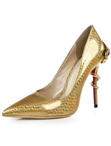Escarpins à bout pointu d'or avec serpent