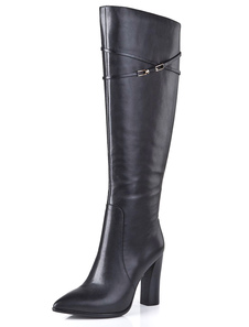 Bottes à bout pointu en peau de vache noire