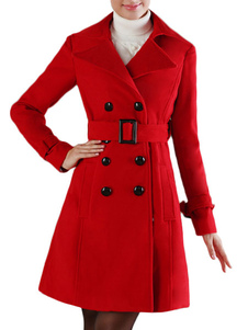 Manteau rouge unicolore avec ceinture