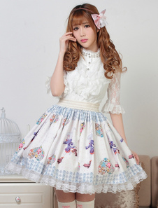 Jupe lolita en polyester imprimé avec dentelle