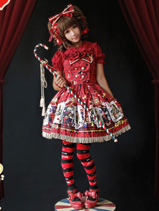 Robe lolita à bretelles de poker en coton avec noeud