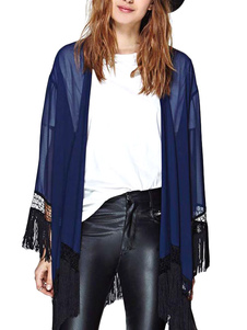 Kimono en mousseline de soie avec frange