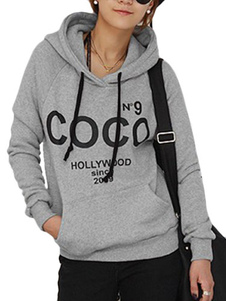 Hoodie en coton imprimé lettres à capuche