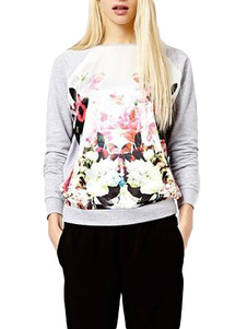 Sweat en coton mélangé gris imprimé fleuri