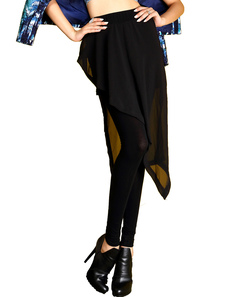 Leggings punks noirs de faux deux pièces