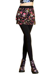 Leggings femme plissés multicouche en coton à volant