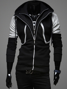 Sweat à capuche slim en coton mélangé bicolore