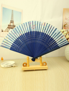 Éventail bleu en satin mat de 4 pièces