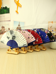 Éventail en satin mat imprimé fleuri de 4 pièces