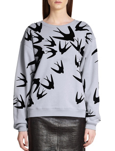 Sweater en coton gris clair imprimé hirondelle