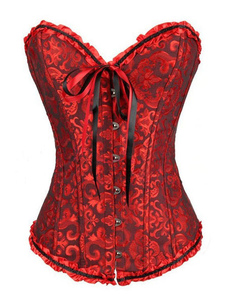 Corset sein couvrant en satin stretch rouge jacquard