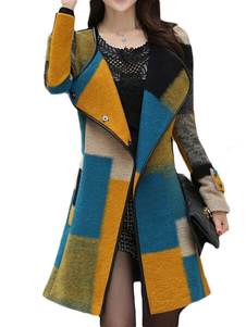 Manteau multicolore imprimé carreaux avec ceinture