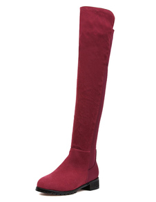 Cuissardes à talon épais en micro daim bordeaux