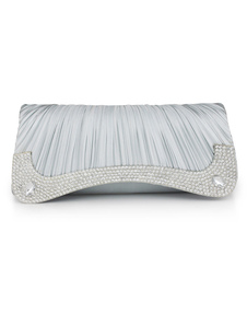 Sac argent en soie unicolore plissée avec strass
