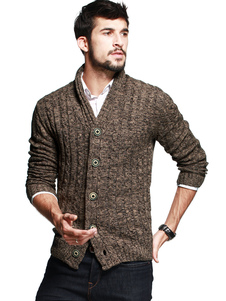 Cardigan homme en coton marron avec tricot