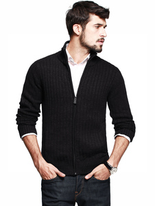 Cardigan homme en coton noir avec tricot